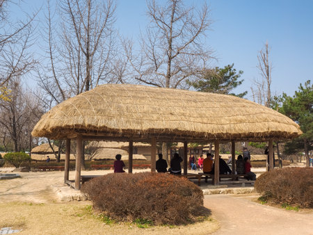 Namwon, South Korea - March 25, 2018 : The house of Wolmae at Gwanghalluwon Garden in springのeditorial素材