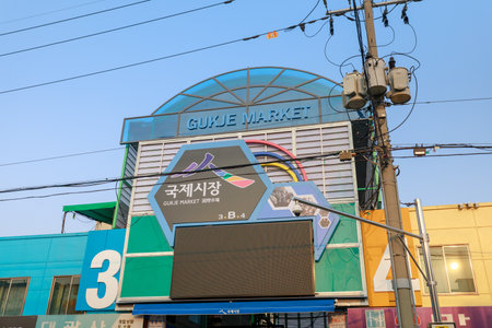 Busan, South Korea - March 24, 2018 : Sign of Gukje Market or Nampodong International Market in...