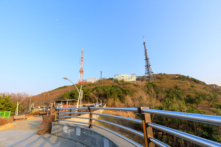Busan, South Korea - March 27, 2018 : Scenery of Hwangnyeongsan mountain peakのeditorial素材