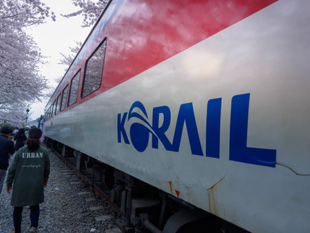 Jinhae, South Korea - Apr 1, 2018 : Korail train at Jinhae Gunhangje Festival, which is the largest...