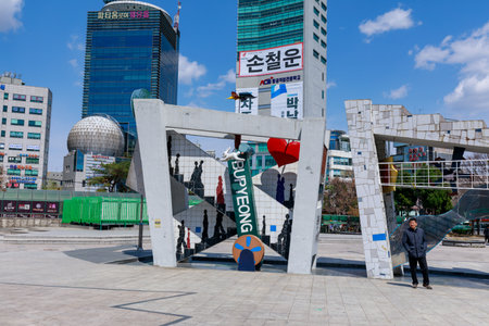 Incheon, South Korea - April 7, 2018 : Park view in front of Bupyeong subway station in Incheonのeditorial素材