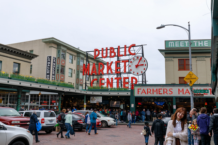 Seattle, Washington - April 9, 2018 : The Public Market Center also known worldwide as Pike Place Market, Seattle landmarkのeditorial素材