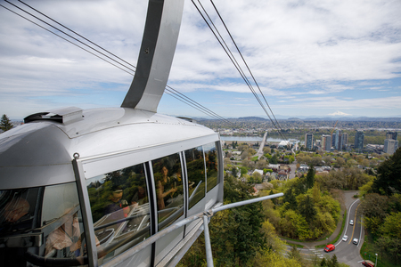 Portland, Oregon, USA - April 20, 2018 : The Portland Aerial Tram or OHSU Tram is an aerial tramway in Portlandのeditorial素材