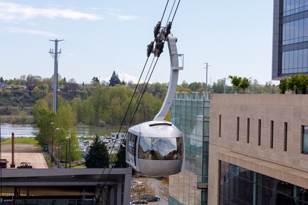 Portland, Oregon, USA - April 20, 2018 : The Portland Aerial Tram or OHSU Tram is an aerial tramway...