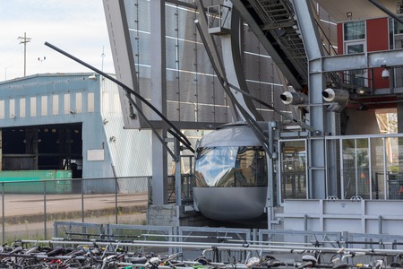 Portland, Oregon, USA - April 20, 2018 : The Portland Aerial Tram or OHSU Tram is an aerial tramway...