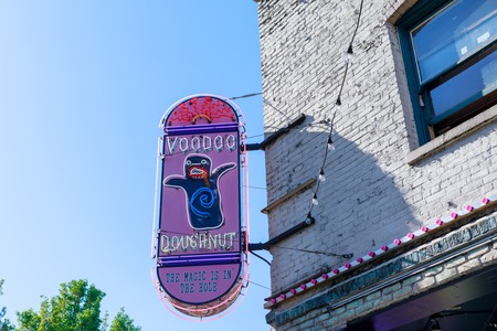 Portland, Oregon, USA - April 27, 2018 : Voodoo Doughnut, Famous Doughnut shop in downtown Portlandのeditorial素材