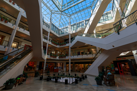 Portland, Oregon, USA - April 27, 2018 : The view of Pioneer Place, shopping mall, in downtown Portlandのeditorial素材