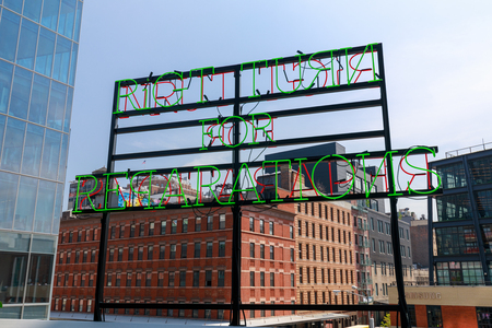Manhattan, New York City - May 10, 2018 : Scenery of the HIgh Line. Urban public park on an historic freight rail line, New York City, Manhattan.のeditorial素材
