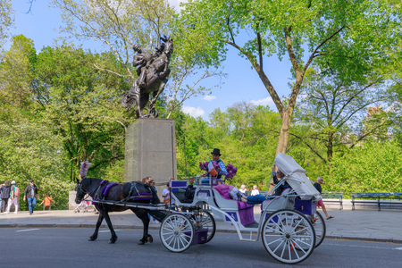 New York, USA - May 8, 2018 : Horse and carriage at Central Park, NYCのeditorial素材