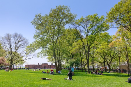 New York, USA - May 9, 2018 : Scenery of Battery park in lower Manhattan, NYCのeditorial素材