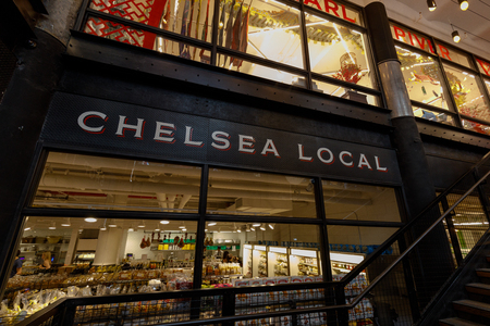 Manhattan, New York City - May 10, 2018 : Signboard of NYC Landmark Chelsea Market. Built in the...