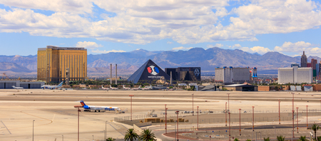 Las Vegas, Nevada - May 29, 2018 : McCarran Airport and Vegas skyline seen from McCarran International Airport, Nevada.のeditorial素材