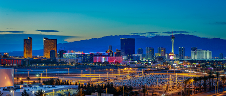 Las Vegas, Nevada - May 28, 2018 : Skyline view at sunset of the famous Las Vegas Strip located in world class hotels and casinos, NVのeditorial素材