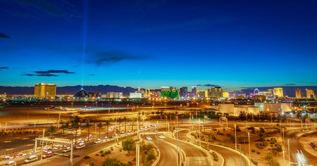 Las Vegas, Nevada - May 28, 2018 : Skyline view at sunset of the famous Las Vegas Strip located in world class hotels and casinos, NVのeditorial素材