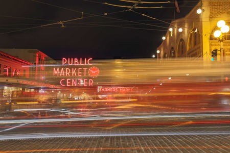 Seattle, Washington - June 30, 2018 : Public Market Signboard, Seattleのeditorial素材