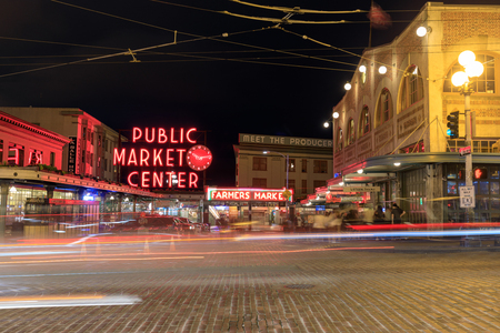 Seattle, Washington - June 30, 2018 : Public Market Signboard, Seattleのeditorial素材