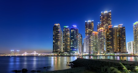 Busan, South Korea - Aug 8, 2018 : Skyscrapers of the Marine City in Haeundae waterfront district in Busan. view from The bay 101.のeditorial素材
