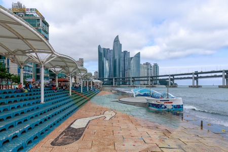 Busan, South Korea - Jul 7, 2018 : Haeundae skyline view from Millak Waterside Parkのeditorial素材