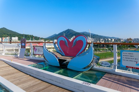 Yangsan, South Korea - Aug 2, 2018 : Yangsan cloud trails in riverside downtownのeditorial素材
