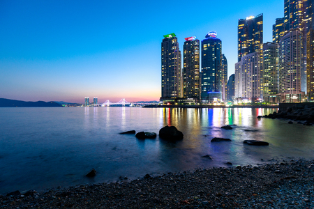 Busan, South Korea - Aug 20, 2018 : Night view of Marine city in Busan cityのeditorial素材