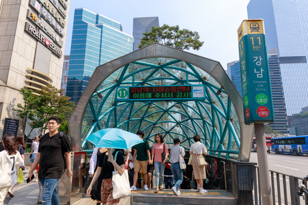 Seoul, South Korea - Jul 21, 2018 : Gangnam subway station entrance in Seoul cityのeditorial素材