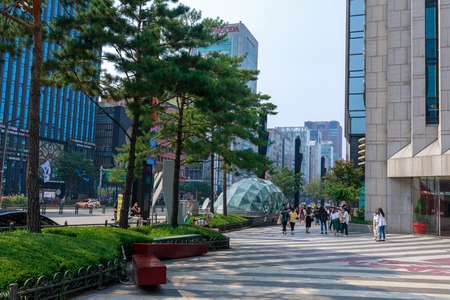 Seoul, South Korea - Jul 21, 2018 : Sightseeing around Gangnam Station with skyscrapers in Seoul cityのeditorial素材