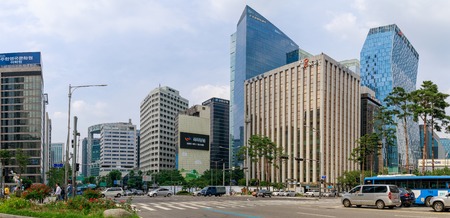Seoul, South Korea - Jul 23, 2018 : Commercial buildings and streetscape around Euljiro intersection in Seoul cityのeditorial素材