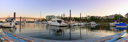 Portland, Oregon - Sep 1, 2018 : Sailboat Docked at Portland Downtown Waterfront Marina Along Willamette River Panoramaのeditorial素材