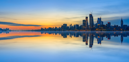 New York City Skyline Reflections at sunrise, Beautiful cityscapeのeditorial素材