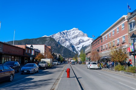 Alberta, Canada - October 7, 2018 : Downtown Banff with Cascade Mountain at Banff National Parkのeditorial素材
