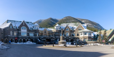 Alberta, Canada - October 7, 2018 : Building of Banff Fairmont Springs Hotel, which is an historic landmark in Banff National Parkのeditorial素材