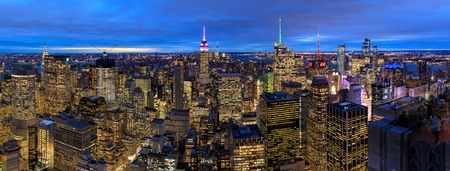 New York, USA - November 26, 2018 : New York City skyline with urban skyscrapers at nightのeditorial素材