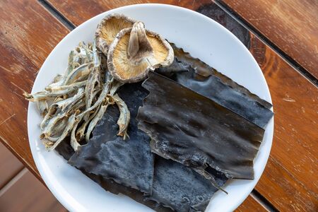 Dried Anchovy, Kelp ,Shiitake mushrooms. Ingredient of broth