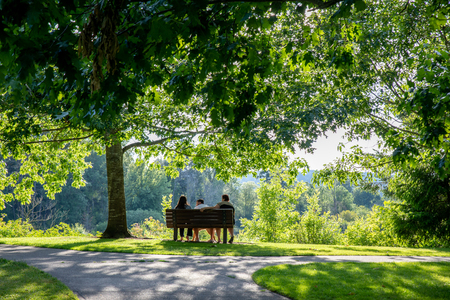 Tigard, Oregon - June 29, 2019 : Summerlake City Park, Lakeside park featuring playgrounds & sports facilitiesのeditorial素材