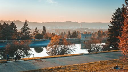 Scene of Mt. Tabor's water reservoirs park in Oregon stateの写真素材