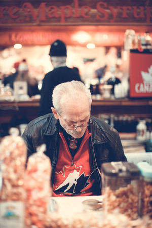 Vancouver, British Columbia - Dec 3, 2019 : View of public market on Granville island in Vancouver cityのeditorial素材