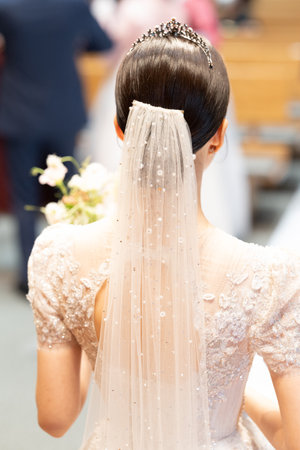 Gorgeous bride in a beautiful dress. wedding day.の写真素材