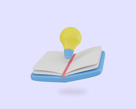 Lightbulb coming out of an open book, 3d renderingの写真素材