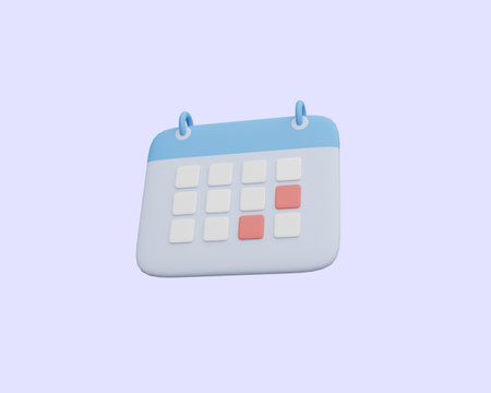 Calendar icon on blue background, 3d rendering. Computer digital drawing.の写真素材