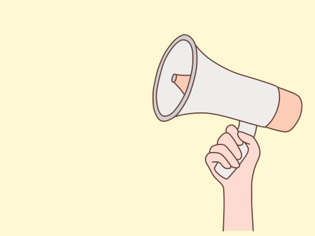 internet advertising. Hand holding a loudspeaker. Influencer marketing, social media or network promotion, hand drawn style vector design illustration.のイラスト素材