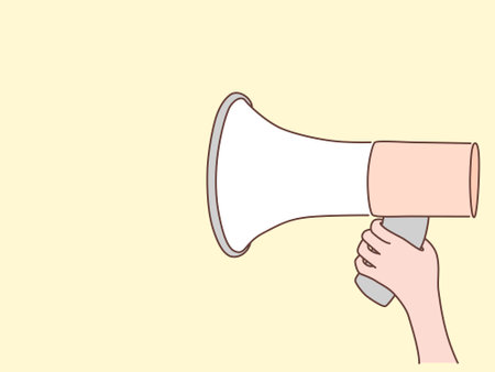 internet advertising. Hand holding a loudspeaker. Influencer marketing, social media or network promotion, hand drawn style vector design illustration.のイラスト素材