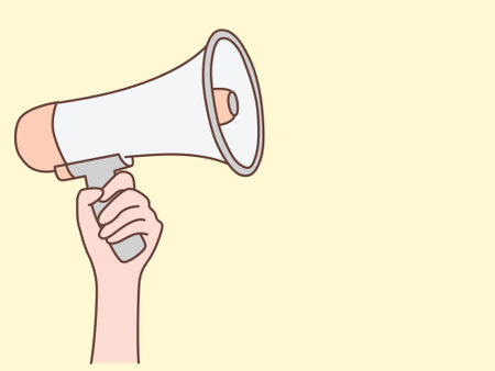 internet advertising. Hand holding a loudspeaker. Influencer marketing, social media or network promotion, hand drawn style vector design illustration.のイラスト素材