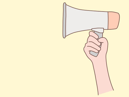 internet advertising. Hand holding a loudspeaker. Influencer marketing, social media or network promotion, hand drawn style vector design illustration.のイラスト素材