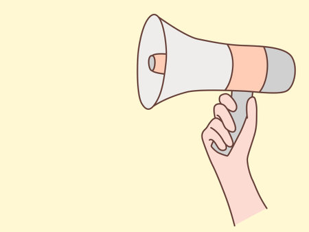 internet advertising. Hand holding a loudspeaker. Influencer marketing, social media or network promotion, hand drawn style vector design illustration.のイラスト素材