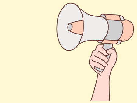 internet advertising. Hand holding a loudspeaker. Influencer marketing, social media or network promotion, hand drawn style vector design illustration.のイラスト素材