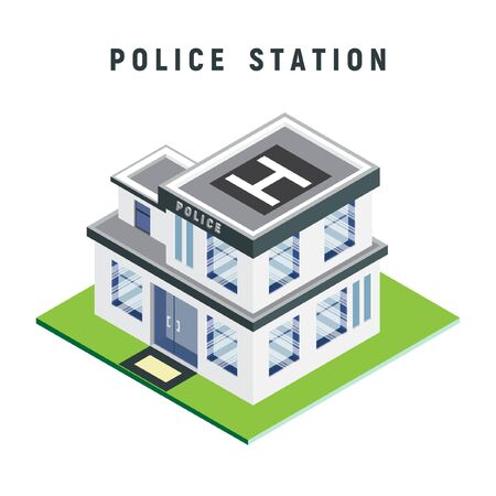the police station is a two-story buildingのイラスト素材