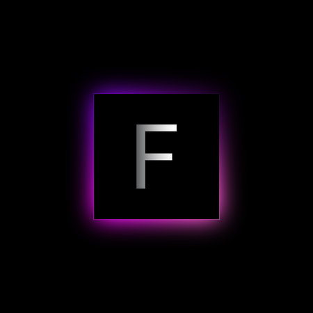 Letter F in a square with neon glow on a black background.のイラスト素材