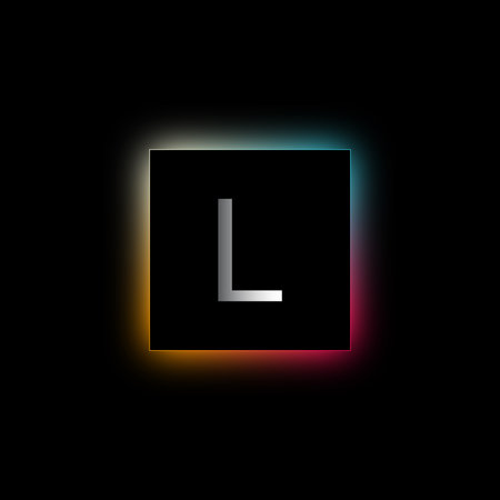 Letter L in a square with neon glow. Vector illustration isolated on black backgroundのイラスト素材