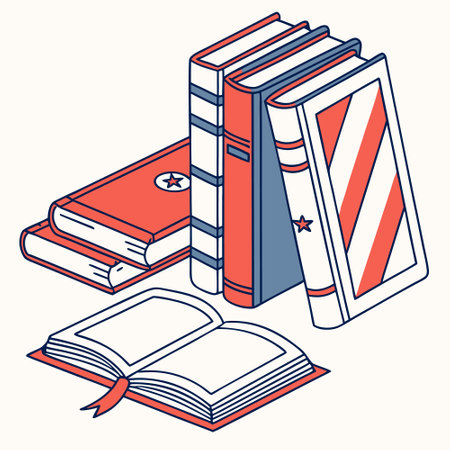 Stack of books and open book. Vector illustration in line art style.のイラスト素材