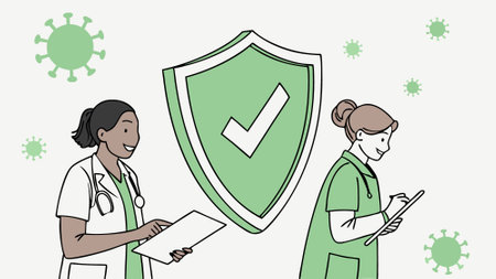 Vector illustration of a doctor with a stethoscope and a nurse with a clipboardのイラスト素材